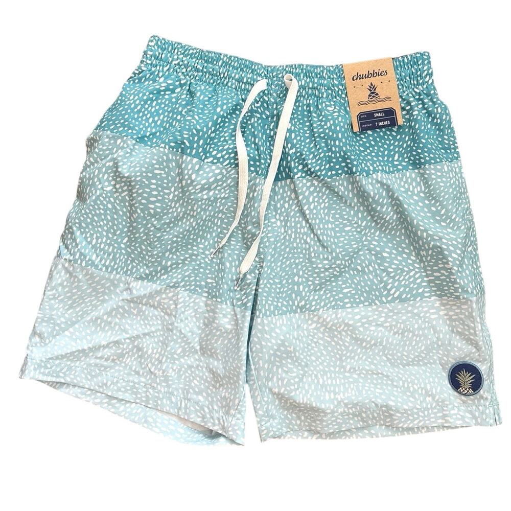 NWT Chubbies The Whale Sharks Classic Swim Trunks 7” Blue Size Small